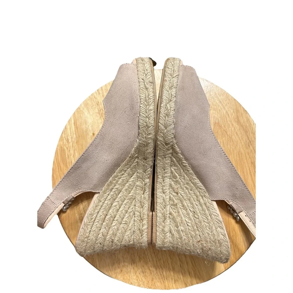 Paseart Spain Leather‎ Suede Jute Espadrille Wedge Sandals Peep Toe Rhinestone 9